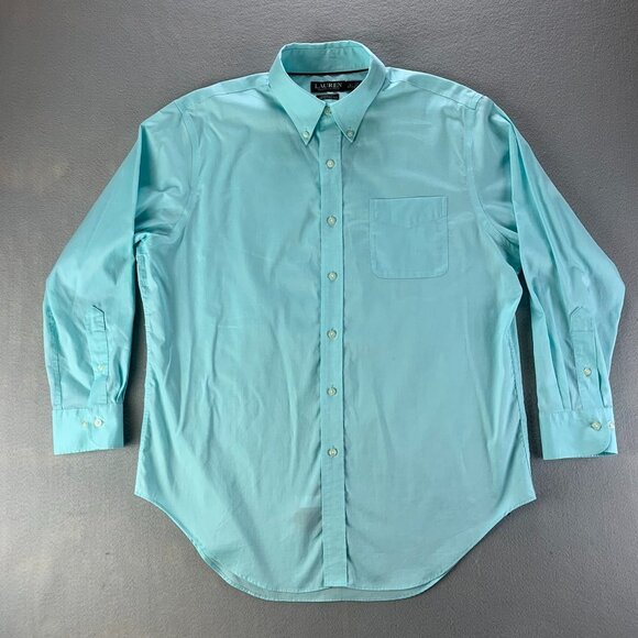 Lauren Ralph Lauren Shirt Mens 16.5 Blue Cotton‎ Stretch Classic Fit Button Down - Picture 1 of 8